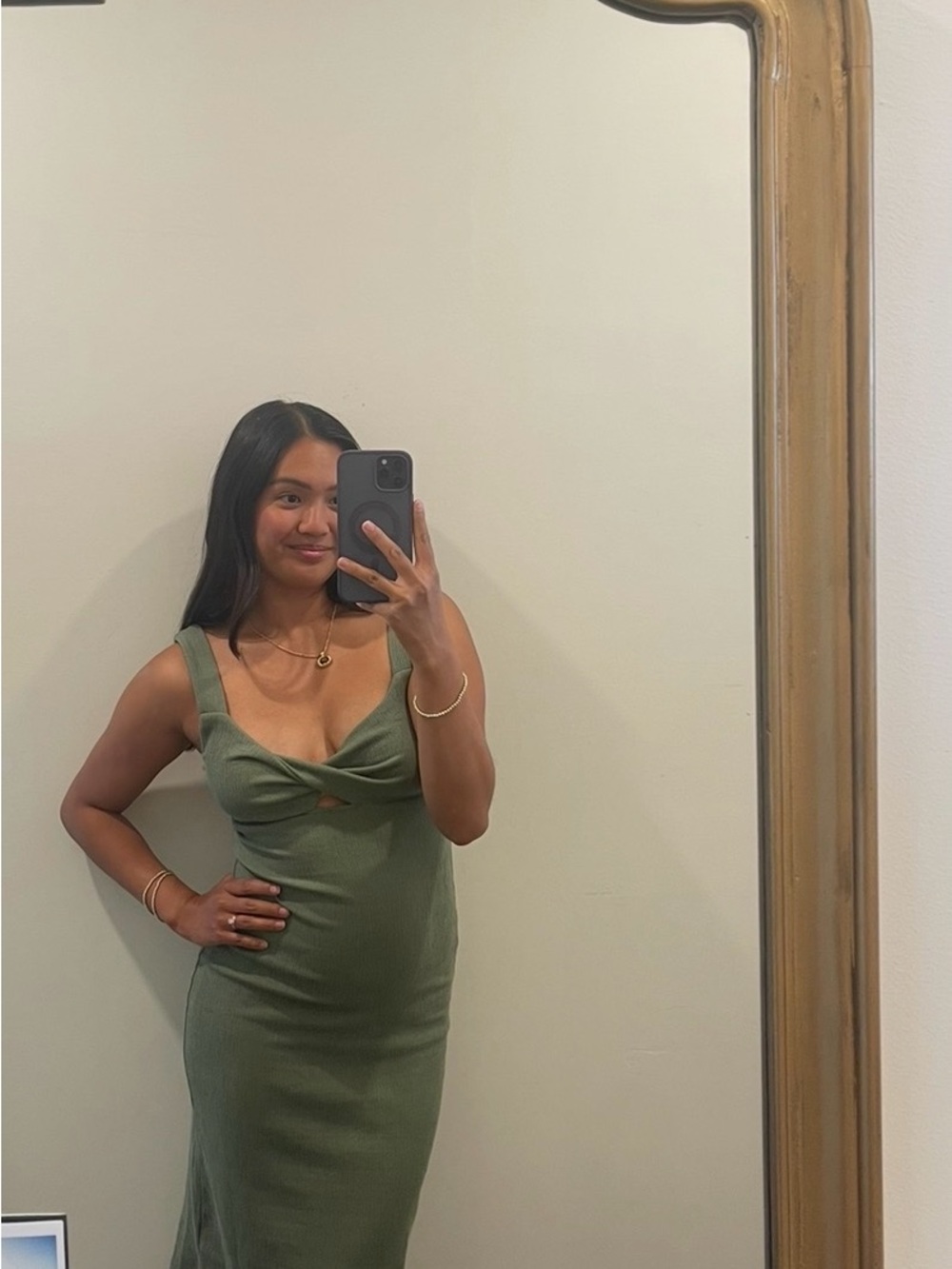 Oneill Olive Green Ribbed Midi Dress
